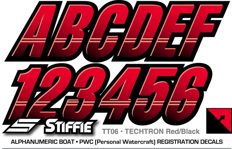 STIFFIE Techtron Red/Black 3" Boat & PWC Registration Decals â€¢ Numbers Letters Stickers - Image 5